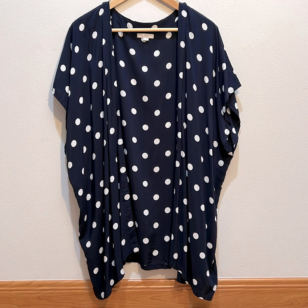 NWOT LOFT dark blue polka dot kimono coverup cardigan